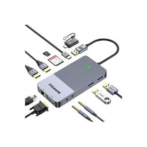 QGeeM 11 in 1 Mini USB Dock, USB 3.0 Docking Station, Triple Display Purple Colo